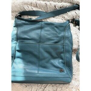 The Sak LUCIA Crossbody Messenger Bag Genuine Blue Leather Pebble Finish Teal